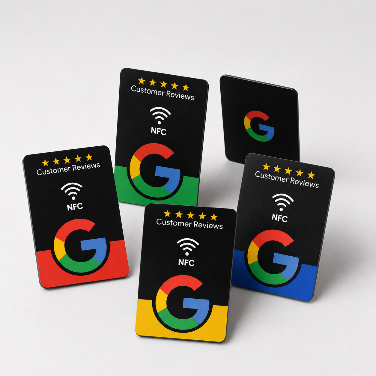 QuickReview Card Pro nas variantes Vermelho, Verde, Amarelo e Azul